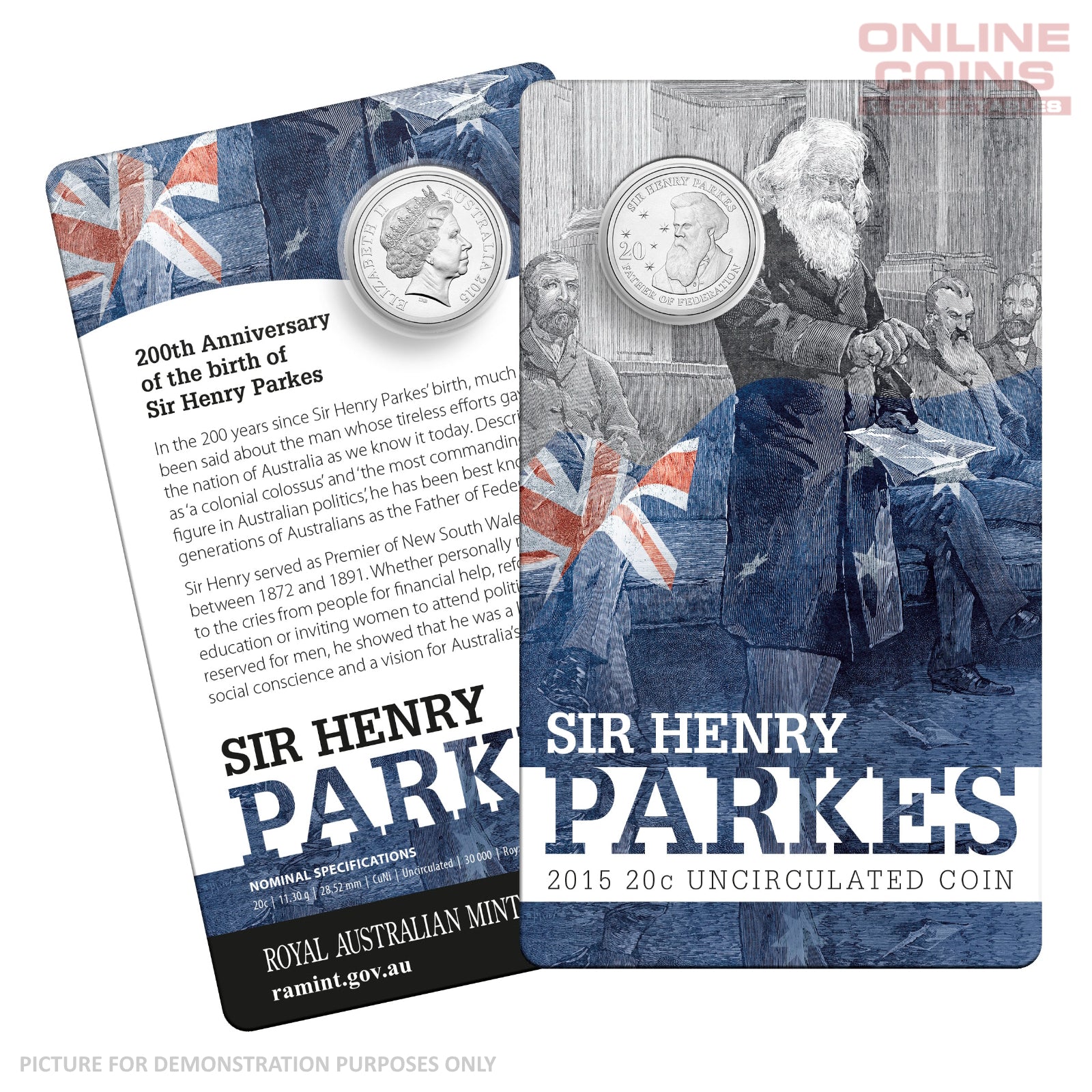 2015 20c Uncirculated Carded Coin - 200th Anniversary of Sir Henry Parkes